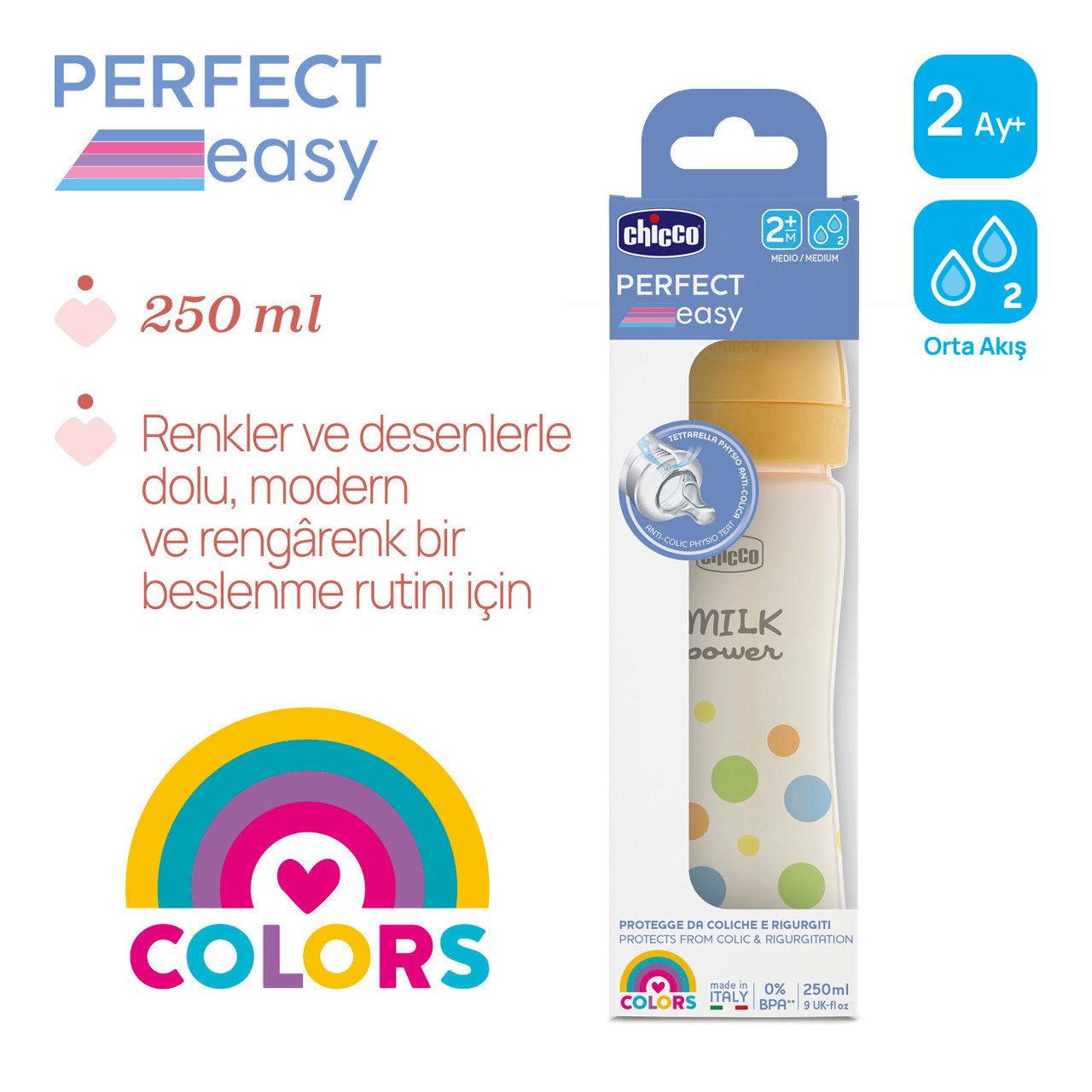 Chicco Perfect Easy baby bottle 250ml medium flow