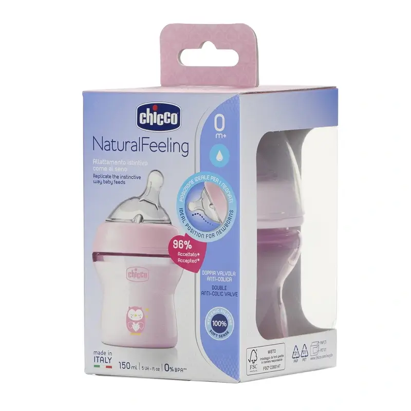 Chicco NaturalFeeling baby bottle 150ml slow flow pink