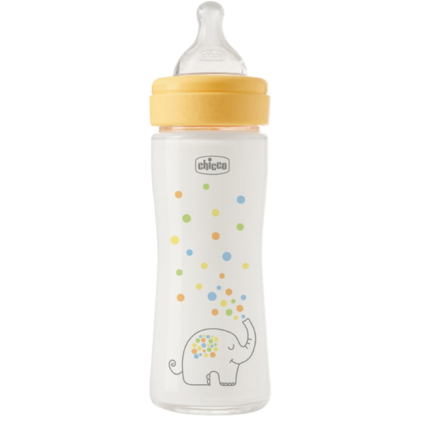 Chicco glass baby bottle 240ml slow flow yellow