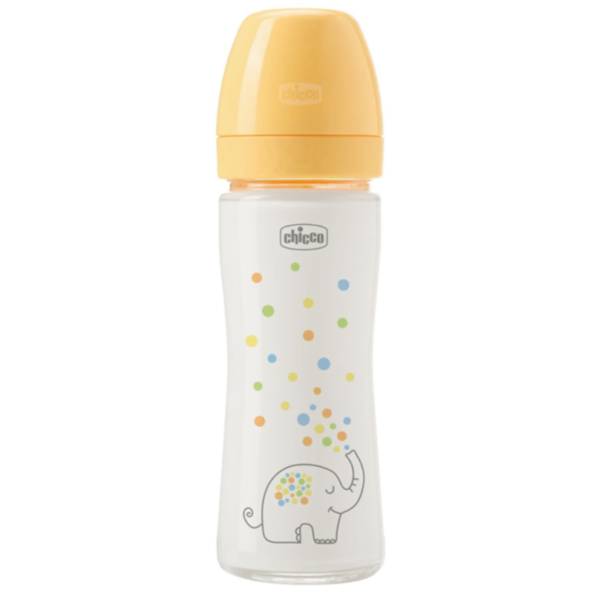 Chicco glass baby bottle 240ml slow flow yellow