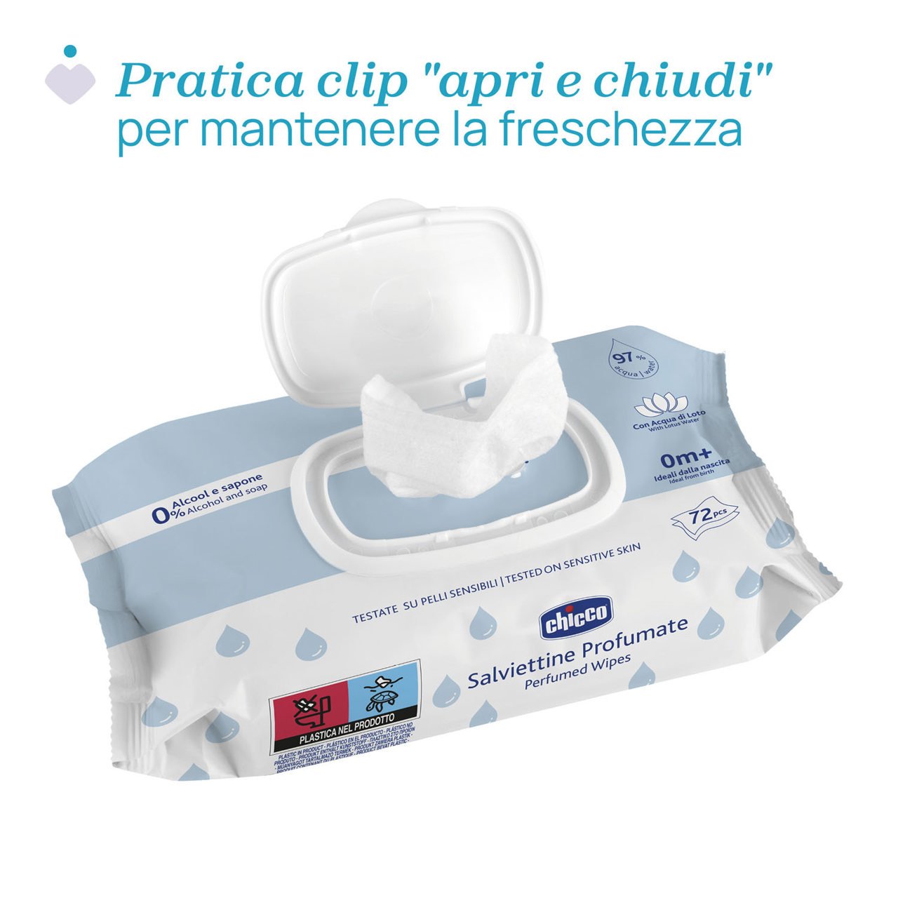 NEW CHICCO WIPES 72PCS WITH FLIP COVER